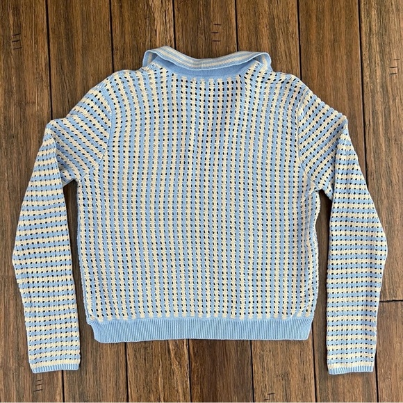 Maurices 100% Cotton Open Knit Sweater Striped Blue Preppy Coastal Grandma Large - Picture 7 of 8